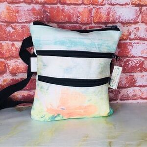 Wanderlust Soft Triple Zipper Watercolor Pastel Floral Crossbody Bag